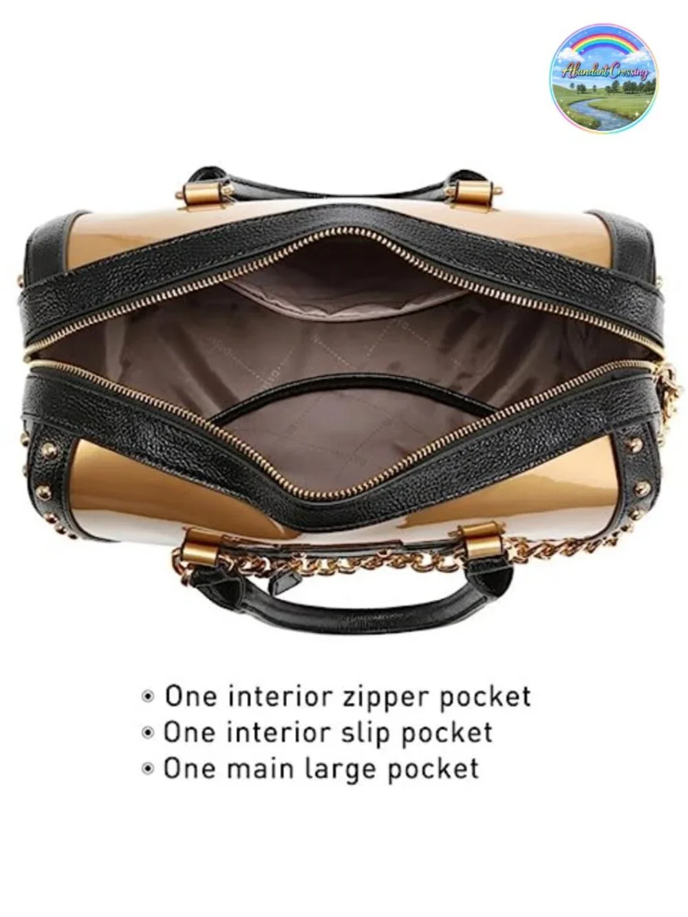 Faux Leather Patent Barrel Satchel Handbag with Rivets Top Handle Shoulder Purse
